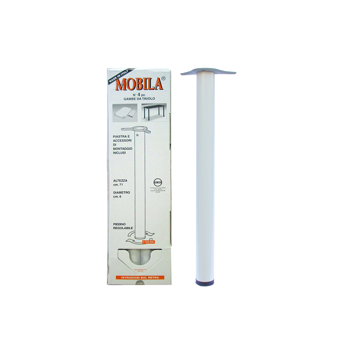 Kit gambe tavolo 4 pz. Ã˜ 60 - H.710 mm. bianco