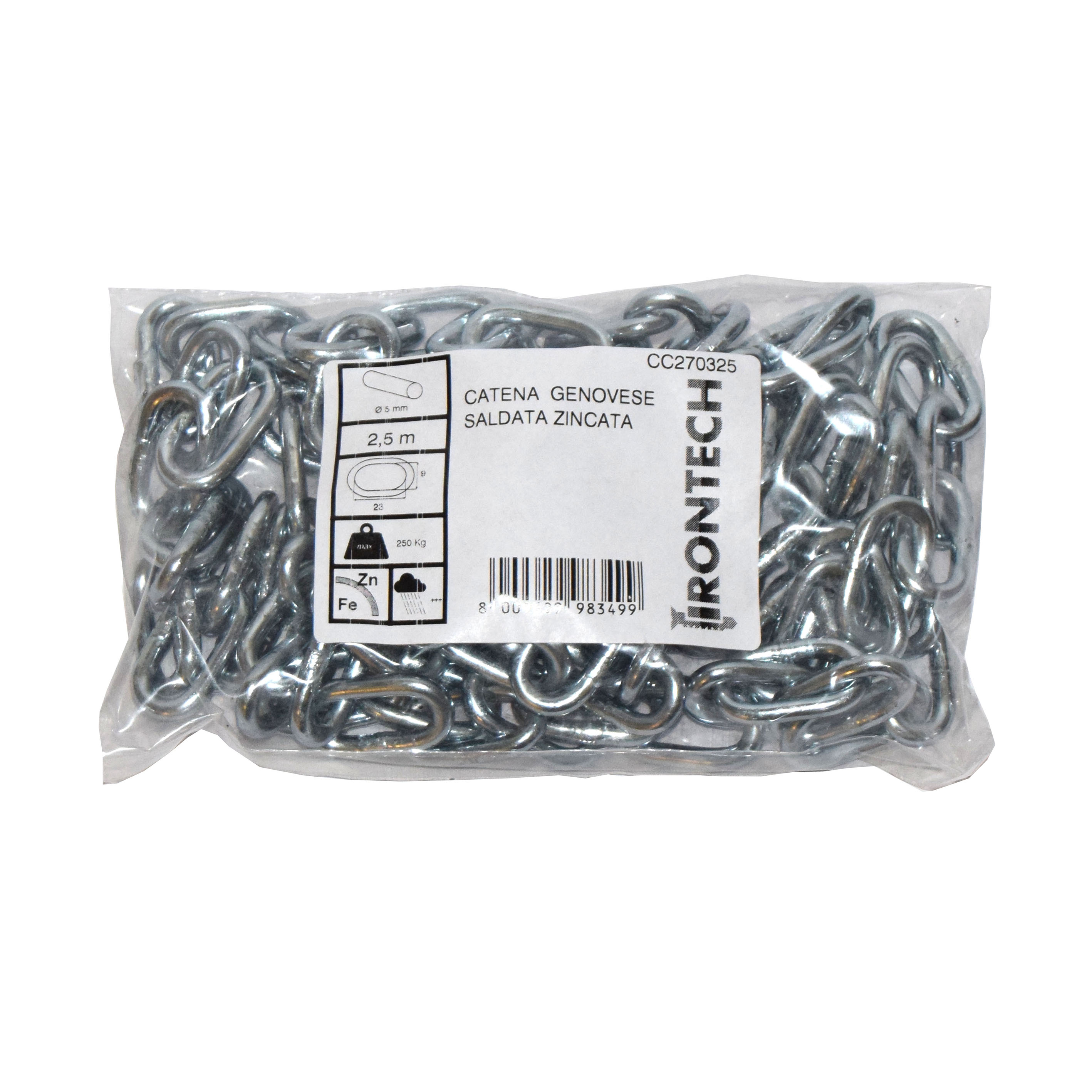 Catena genovese pretagliata Ã˜ 5 mm. in acciaio zincato 2,5 mt.