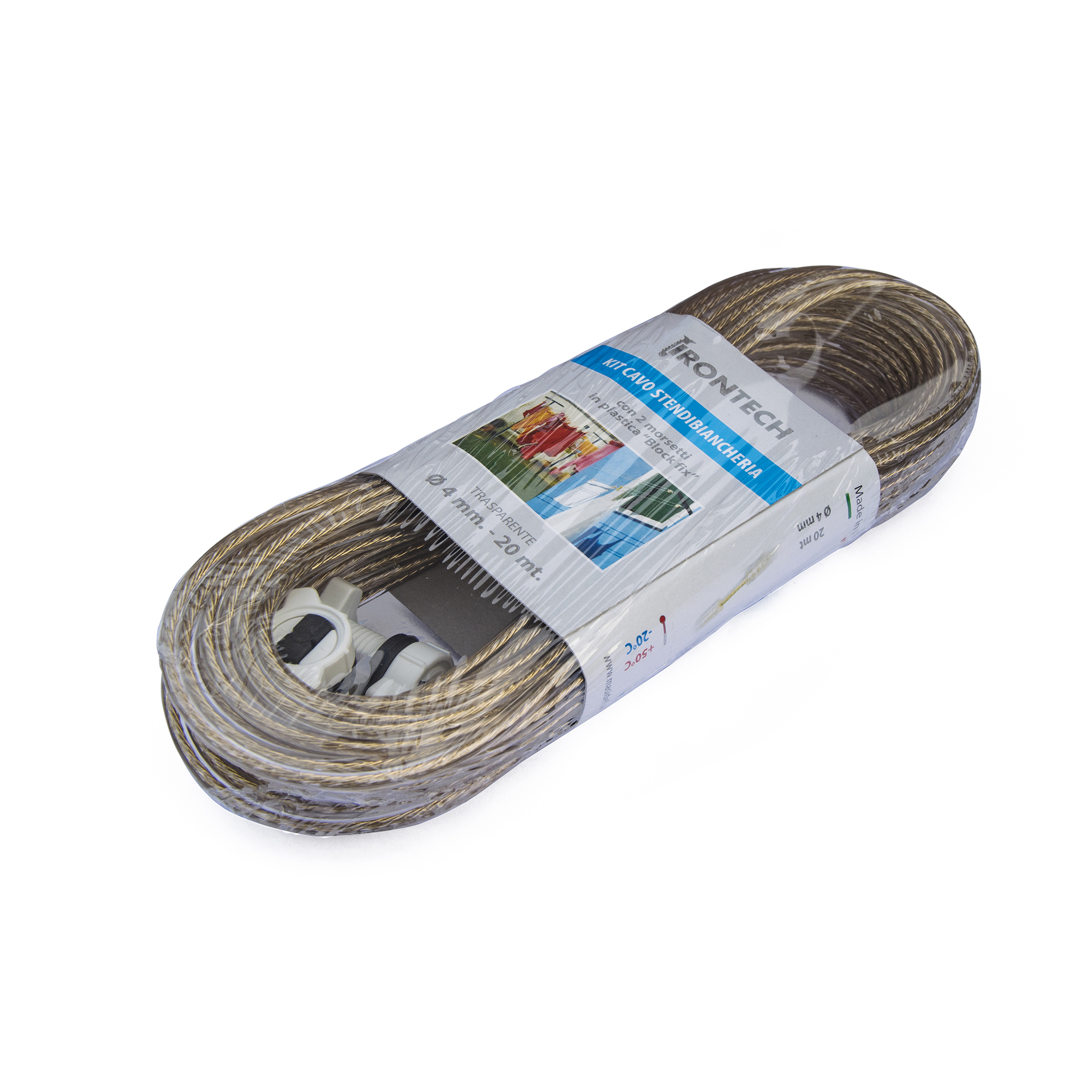 Kit cavo stendibiancheria Ã˜ 4 x 20 mt. trasparente con tenditore + 2 morsetti