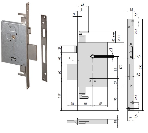 CISA SERRATURA 57255-60 INF. D.MAPPA X LEGNO