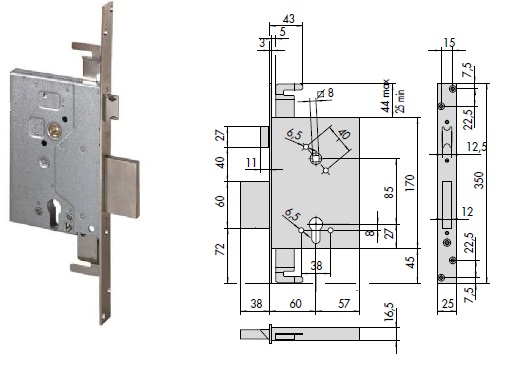 CISA SERRATURA 56255-60 INF. 4 MAND. X LEGNO S/CILINDRO