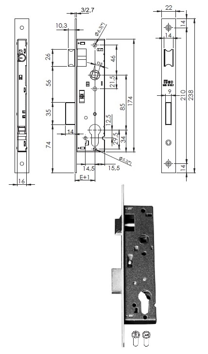 ISEO 741N353 SERRATURA INF. SCROCCO + CAT. MM.35