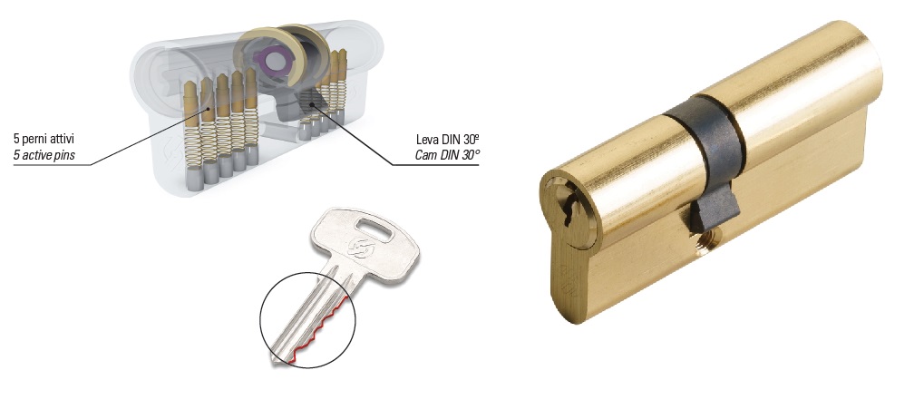 SECUREMME KY CILINDRO MM. 65(30X35) OTT.LUCIDO