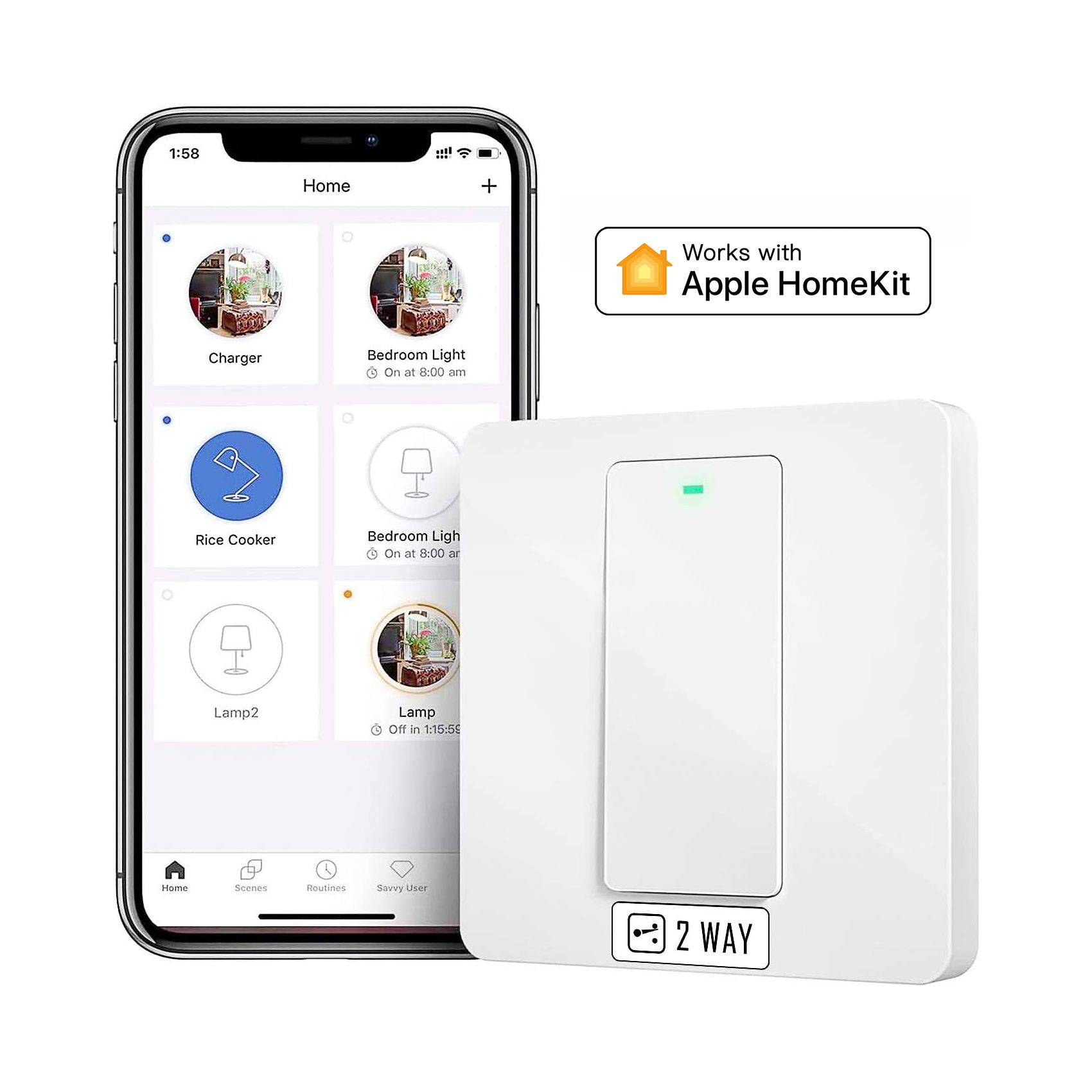 12216181 Meross Interruttore a parete Wi-Fi Smart - 220V / 2 WAY - Apple HomeKit