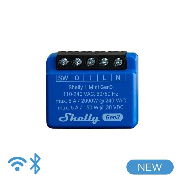 12216181 Shelly Mini 1 Gen 3 - Smart Relay 8A AC/DC WiFi/BT