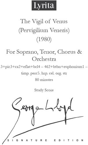 Audio Cd George Lloyd - Vigil Of Venus Pervigilium Veneris For Soprano NUOVO SIGILLATO EDIZIONE DEL DISPO ENTRO UN MESE SU ORDINAZIONE