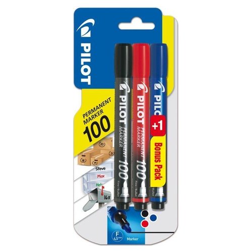 Blister 3 Pennarelli indelebili tratto medio MARKER 100 Pilot 3800305