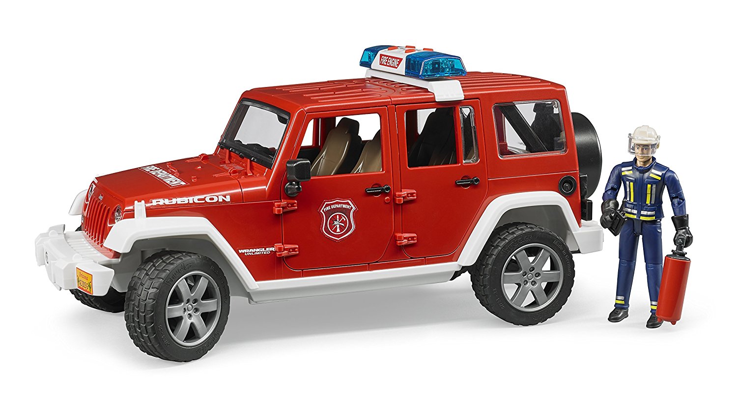 Merchandising Bruder: 2528 - Jeep Wrangler Unlimited Rubicon Pompieri, Luci E Suono E Pompiere NUOVO SIGILLATO, EDIZIONE DEL 05/04/2017 SUBITO DISPONIBILE