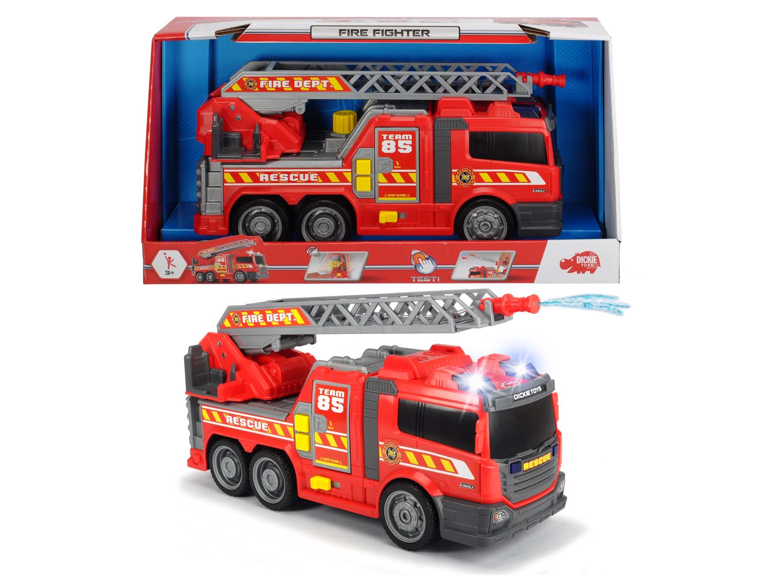 Merchandising Dickie Toys: Action Series - Camion Dei Pompieri 36 Cm Con Funzione Getto D'Acqua, Luci E Suoni NUOVO SIGILLATO, EDIZIONE DEL 27/09/2017 SUBITO DISPONIBILE