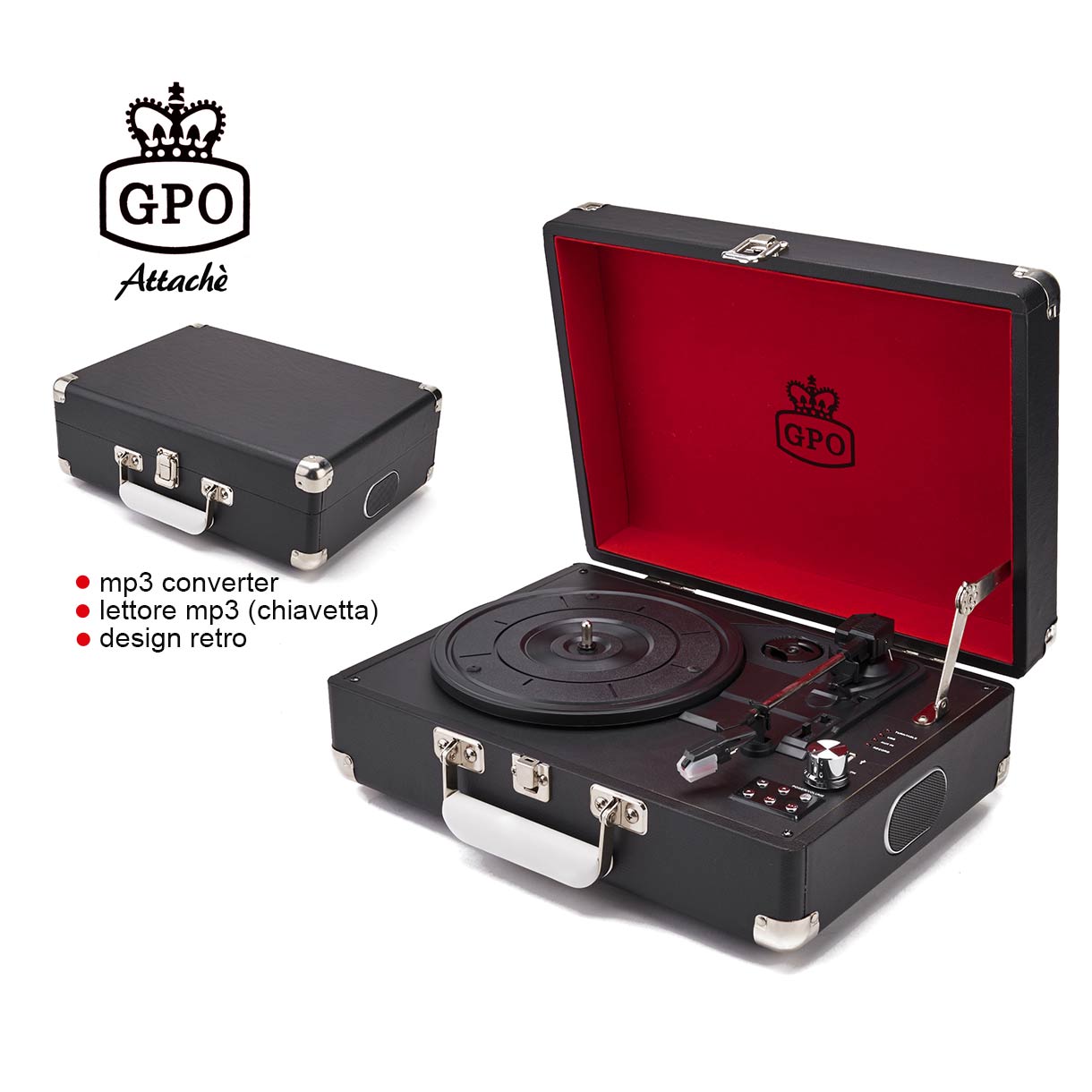 Audio & Hi-Fi GPO: ATTACHEBLA - Briefcase Retro Style Three-Speed Portable Vinyl Turntable With Built-In Stereo Speakers (Giradischi) NUOVO SIGILLATO, EDIZIONE DEL 22/06/2017 SUBITO DISPONIBILE