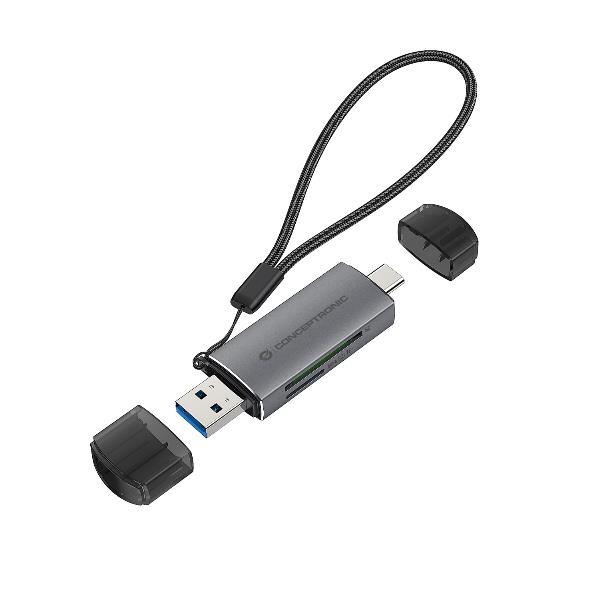 LETTORE DI SCHEDE 2-IN-1 USB 3.0 DUAL PLUG -- SD/SDHC/SDXC, Micro SD/T-Flash, UHS-I