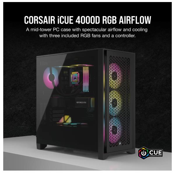 Corsair CC-9011240-WW Mid-Tower Case iCUE 4000D RGB AIRFLOW, Black
