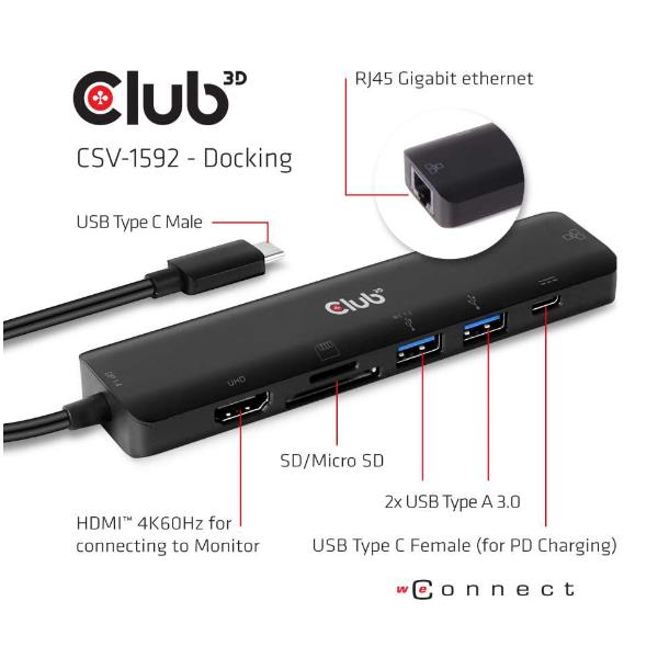 HUB USB Type C 7-in-1 HDMI 4K60Hz / 2xUSB Type A / USB Type C (PD Charging) / PD / RJ45 / SD-TF