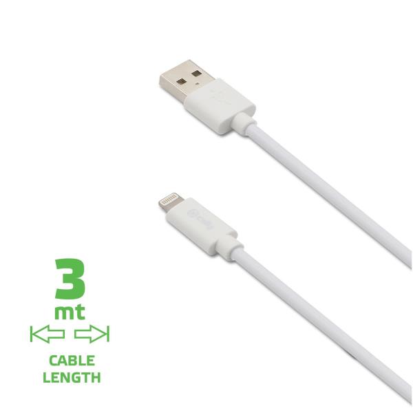 USB-A TO LIGHTNING 12W CABLE 3MT WH