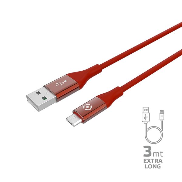 USB-A TO MICROUSB 12W CABLE 3MT RD
