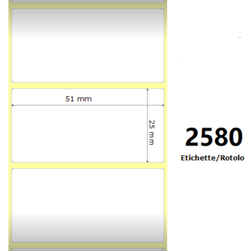 ETICHETTE ZEBRA 51X25MM BIANCHE 2580PZ 880199-025D TERMICHE COMPATIBILI ZEBRA GK