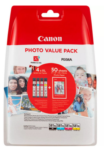 Multipack Canon CLI-581XL BK/C/M/Y 2052C004AA cartuccia originale + 50 fogli 10x