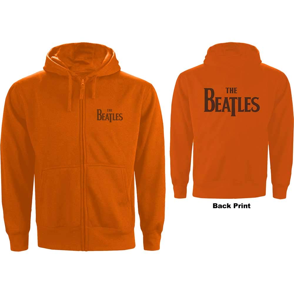 Abbigliamento Beatles (The): Drop T Logo Zipped Orange (Back Print) (Felpa Con Cappuccio Unisex Tg. 2XL) NUOVO SIGILLATO SUBITO DISPONIBILE
