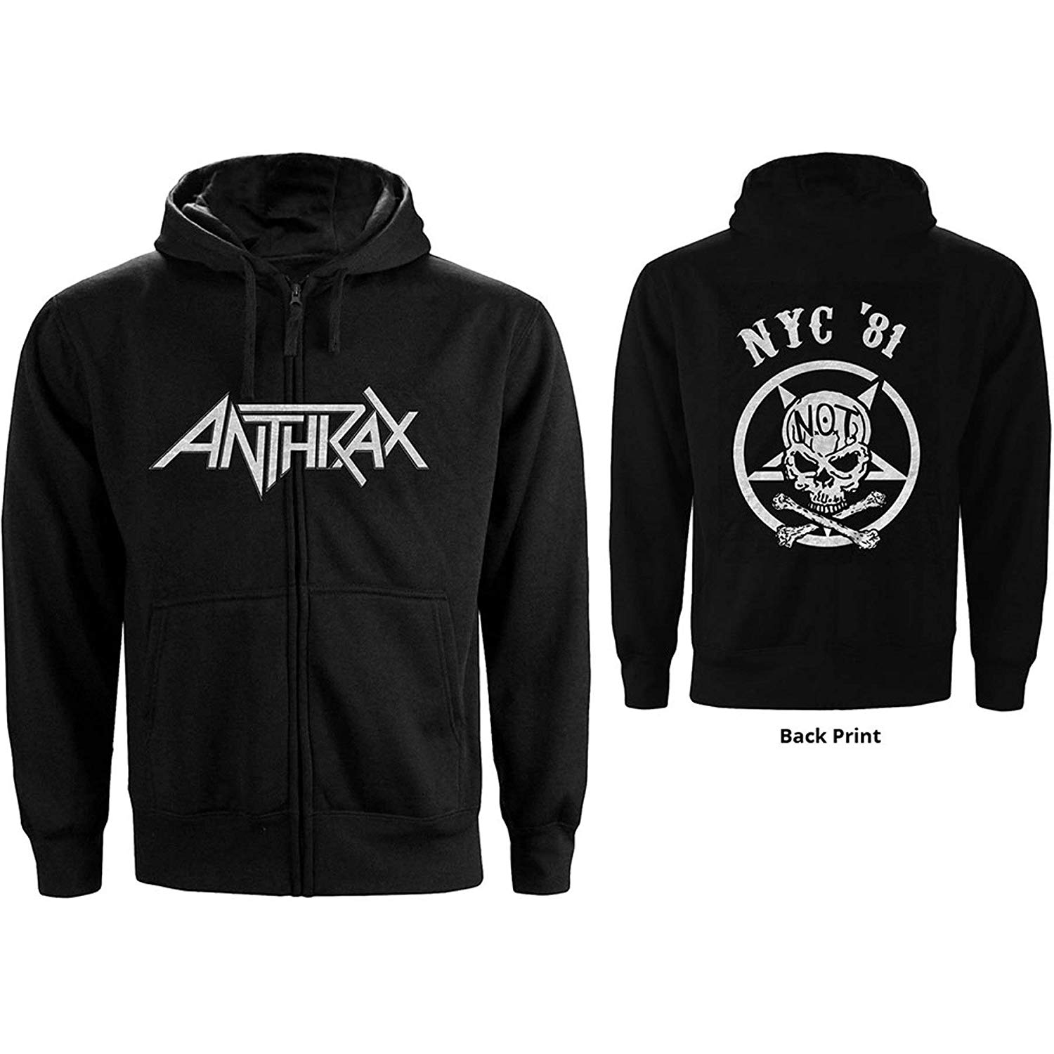 Abbigliamento Anthrax: Zipped Not Man Nyc (Felpa Con Cappuccio Unisex Tg. M) NUOVO SIGILLATO SUBITO DISPONIBILE