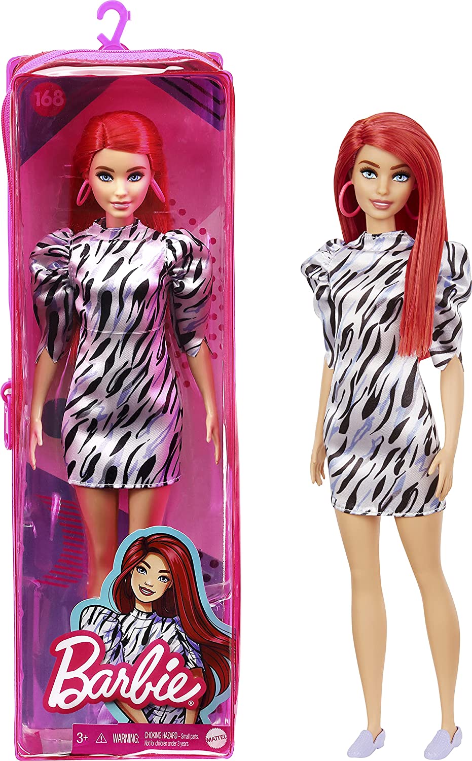 Merchandising Barbie: Mattel - Fashionista Doll Vol 168 / Bambola Con Capelli Rossi, Vestito Zebrato e Orecchini NUOVO SIGILLATO, EDIZIONE DEL 03/08/2021 SUBITO DISPONIBILE