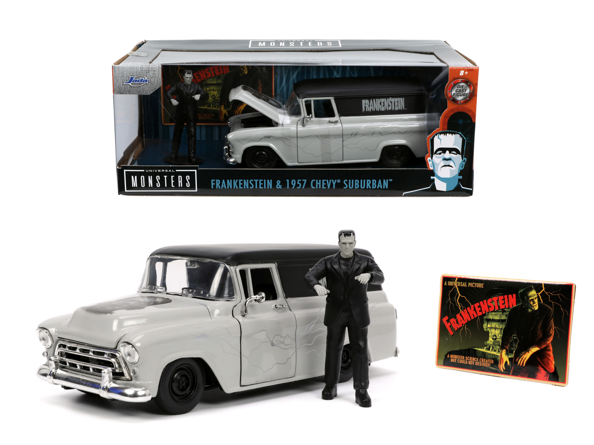Merchandising Frankenstein: Jada Toys - 1957 Chevy Suburban In Scala 1:24 Con Personaggio NUOVO SIGILLATO, EDIZIONE DEL 30/09/2021 SUBITO DISPONIBILE