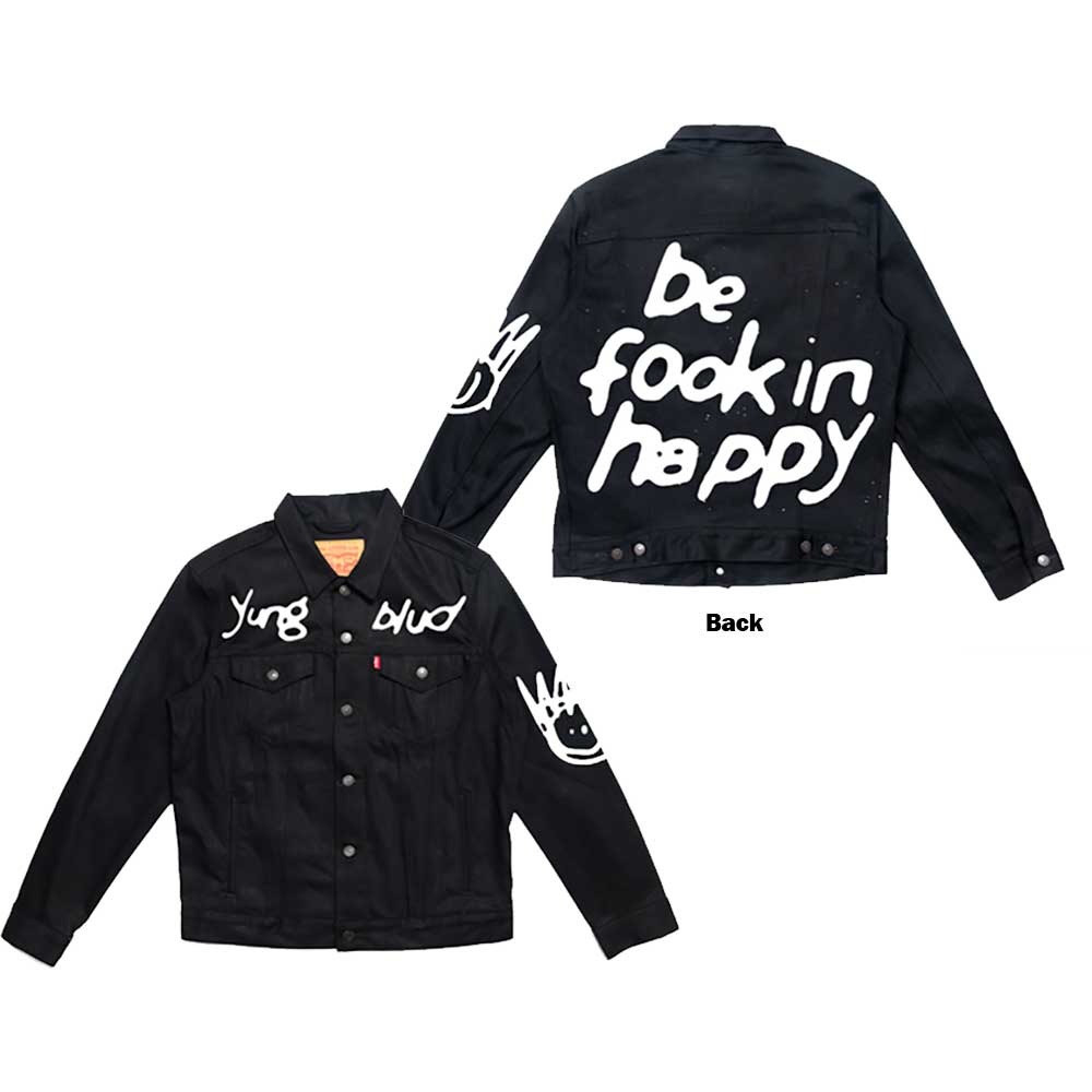 Abbigliamento Yungblud: Unisex Denim Jacket: Be Fooking Happy (Back & Sleeve Print) (Medium) NUOVO SIGILLATO SUBITO DISPONIBILE
