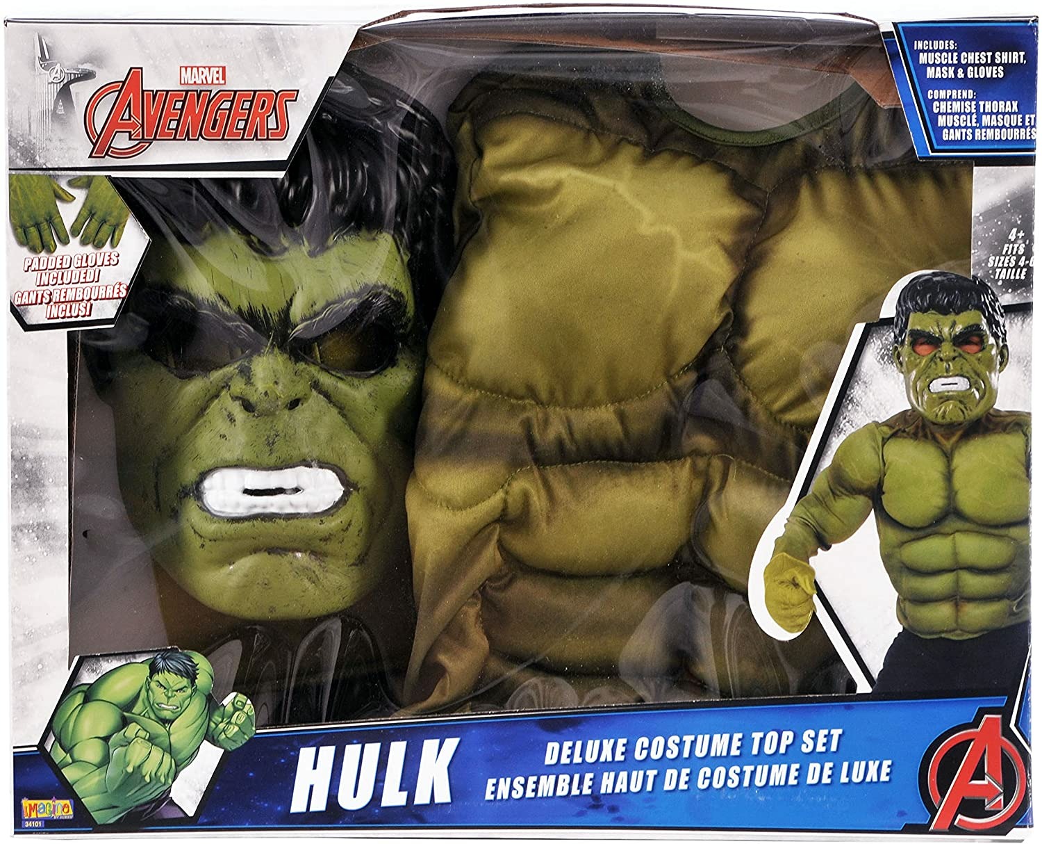 Merchandising Marvel: Hulk - Costume Av Top-Masch-Guanti (Petto Muscoloso Con Maschera E Guanti) NUOVO SIGILLATO, EDIZIONE DEL 23/02/2022 SUBITO DISPONIBILE