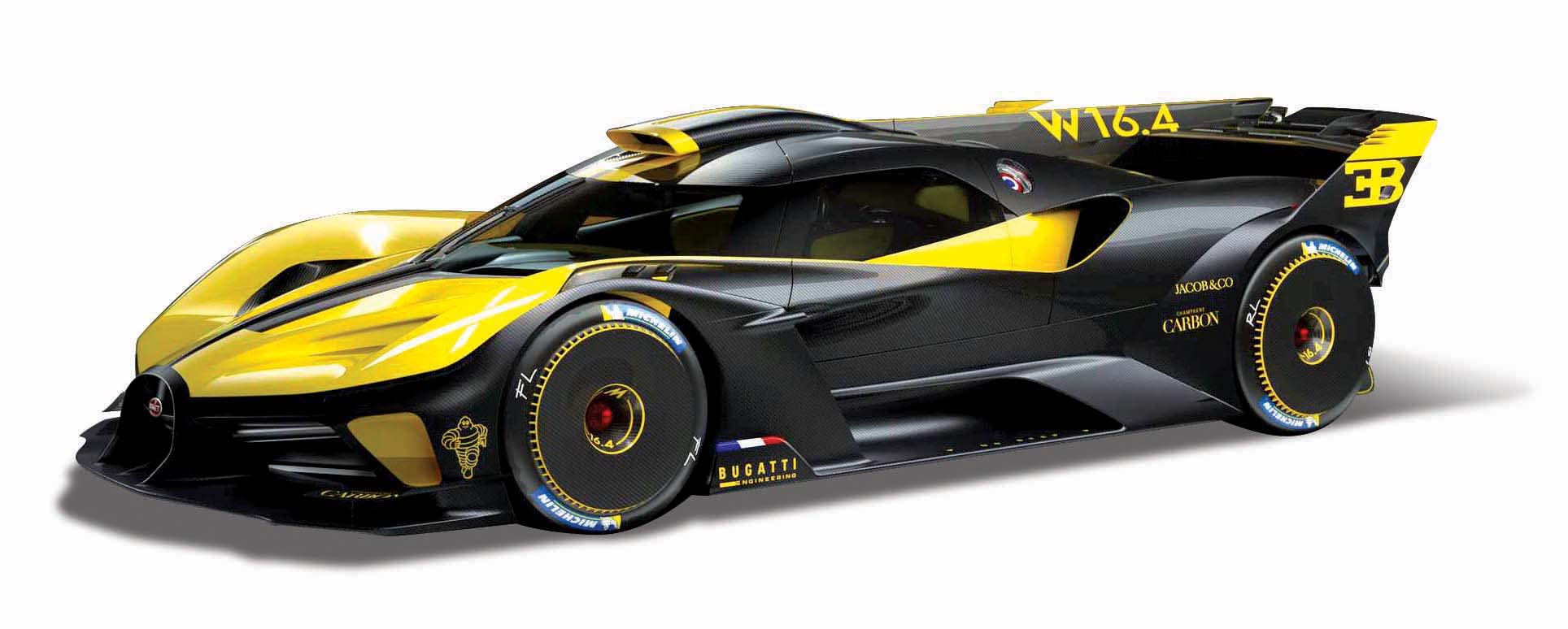 Burago-May Cheong - Veicolo per bambini dai 3 anni 11047Y Bugatti Bolide-Giallo