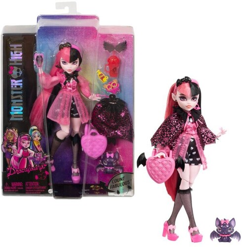 Monster High - Draculaura bambola con accessori e cucciolo di pipistrello snodata e alla moda con capelli e neri Giocattolo per Bambini 4+ Anni HHK51 rosa