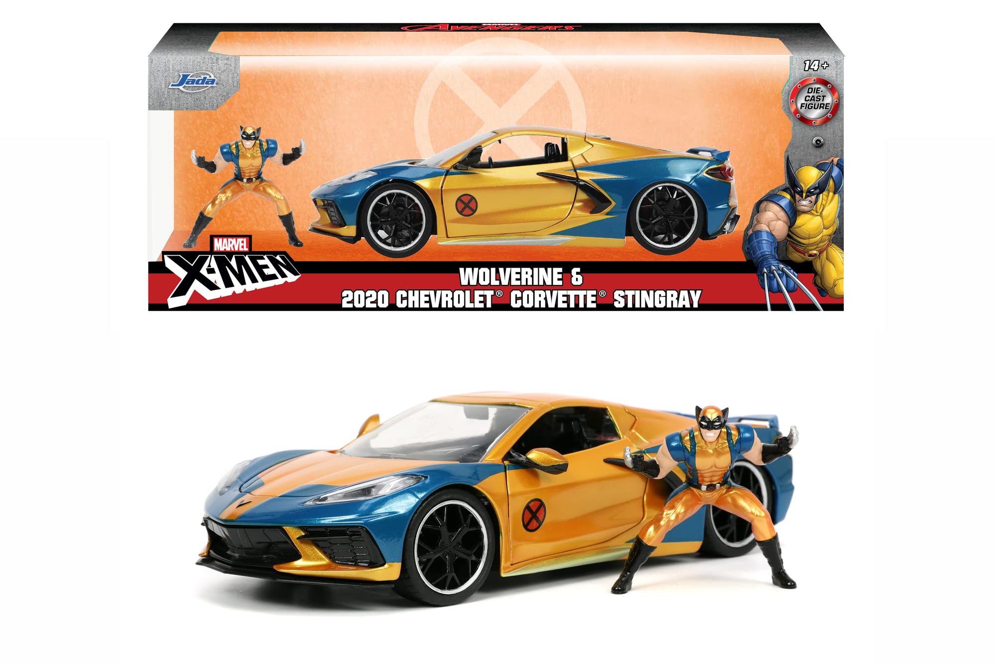 Merchandising Marvel: Jada Toys - X-Men Wolverine Chevy Corvette In Scala 1:24 Die-Cast Con Personaggio NUOVO SIGILLATO, EDIZIONE DEL 20/02/2023 SUBITO DISPONIBILE