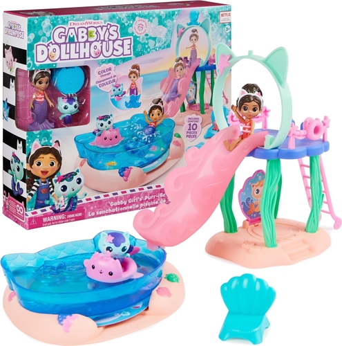 Gabbys Dollhouse La Piscina di Gabby con Personaggio di e di Siregatta Personaggi Cambiano Colore a Contatto con lAcqua Giocattoli per Bambini 3+ Anni