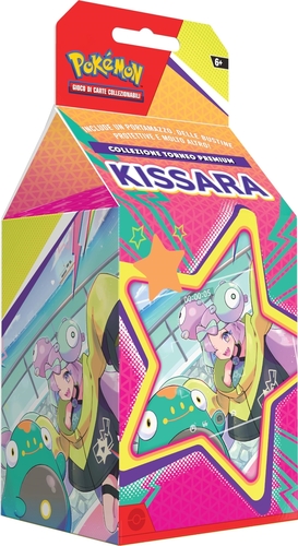 Collezione torneo premium Kissara del GCC Pokémon una carta olografica a figura intera tre carte olografiche e sei buste di espansione edizione in italiano